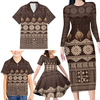 Bula Fiji Iri ni Meke Family Matching Long Sleeve Bodycon Dress and Hawaiian Shirt Kuvui Fijian Masi - Polynesian Pride