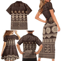 Bula Fiji Iri ni Meke Family Matching Short Sleeve Bodycon Dress and Hawaiian Shirt Kuvui Fijian Masi - Polynesian Pride