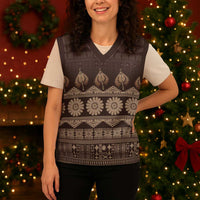 Bula Fiji Iri ni Meke Christmas Knitted V-Neck Vest Kuvui Fijian Masi - Polynesian Pride