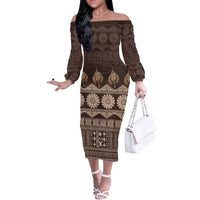 Bula Fiji Iri ni Meke Off The Shoulder Long Sleeve Dress Kuvui Fijian Masi - Polynesian Pride