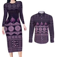 Bula Fiji Iri ni Meke Couples Matching Long Sleeve Bodycon Dress and Long Sleeve Button Shirt Lokaloka Fijian Masi - Polynesian Pride