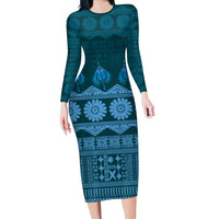 Bula Fiji Iri ni Meke Long Sleeve Bodycon Dress Karakarawa Fijian Masi - Polynesian Pride