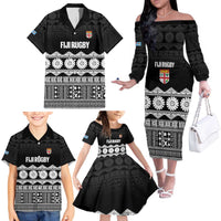 Fiji Tapa Rugby Custom Family Matching Off The Shoulder Long Sleeve Dress and Hawaiian Shirt Go Fijiana - Polynesian Pride