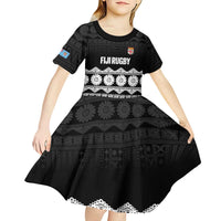 Fiji Tapa Rugby Custom Kid Short Sleeve Dress Go Fijiana - Polynesian Pride