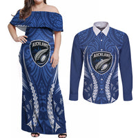 Auckland 2026 Rugby Custom Couples Matching Off Shoulder Maxi Dress and Long Sleeve Button Shirt NZ Maori Silver Fern