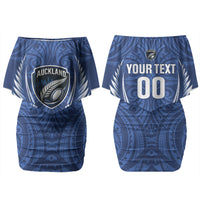 Auckland 2026 Rugby Custom Couples Matching Off Shoulder Short Dress and Hawaiian Shirt NZ Maori Silver Fern LT14 - Polynesian Pride