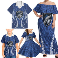 Auckland 2026 Rugby Custom Family Matching Off Shoulder Maxi Dress and Hawaiian Shirt NZ Maori Silver Fern LT14 - Polynesian Pride