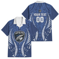 Auckland 2026 Rugby Custom Family Matching Puletasi and Hawaiian Shirt NZ Maori Silver Fern LT14 Dad's Shirt - Short Sleeve Blue - Polynesian Pride