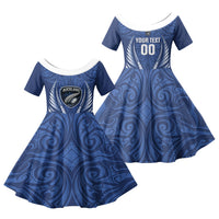 Auckland 2026 Rugby Custom Family Matching Puletasi and Hawaiian Shirt NZ Maori Silver Fern LT14 Daughter's Dress Blue - Polynesian Pride