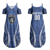 Auckland 2026 Rugby Custom Family Matching Summer Maxi Dress and Hawaiian Shirt NZ Maori Silver Fern LT14 Mom's Dress Blue - Polynesian Pride