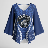 Auckland 2026 Rugby Custom Kimono Sleeve Blouse NZ Maori Silver Fern LT14 Female Blue - Polynesian Pride