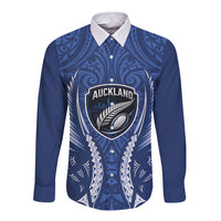 Auckland 2026 Rugby Custom Long Sleeve Button Shirt NZ Maori Silver Fern LT14 Unisex Blue - Polynesian Pride