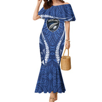 Auckland 2026 Rugby Custom Mermaid Dress NZ Maori Silver Fern LT14 Women Blue - Polynesian Pride