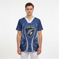 Auckland 2026 Rugby Custom Scrub Top NZ Maori Silver Fern LT14 - Polynesian Pride