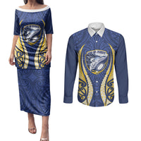 Bay of Plenty 2026 Rugby Custom Couples Matching Puletasi and Long Sleeve Button Shirt NZ Maori Silver Fern LT14 Blue - Polynesian Pride