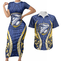 Bay of Plenty 2026 Rugby Custom Couples Matching Short Sleeve Bodycon Dress and Hawaiian Shirt NZ Maori Silver Fern LT14 Blue - Polynesian Pride