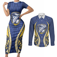 Bay of Plenty 2026 Rugby Custom Couples Matching Short Sleeve Bodycon Dress and Long Sleeve Button Shirt NZ Maori Silver Fern LT14 Blue - Polynesian Pride