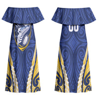 Bay of Plenty 2026 Rugby Custom Family Matching Off Shoulder Maxi Dress and Hawaiian Shirt NZ Maori Silver Fern LT14 Mom's Dress Blue - Polynesian Pride