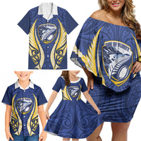 Bay of Plenty 2026 Rugby Custom Family Matching Off Shoulder Short Dress and Hawaiian Shirt NZ Maori Silver Fern LT14 - Polynesian Pride