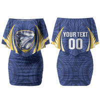 Bay of Plenty 2026 Rugby Custom Family Matching Off Shoulder Short Dress and Hawaiian Shirt NZ Maori Silver Fern LT14 Mom's Dress Blue - Polynesian Pride