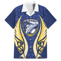 Bay of Plenty 2026 Rugby Custom Family Matching Off Shoulder Short Dress and Hawaiian Shirt NZ Maori Silver Fern LT14 Dad's Shirt - Short Sleeve Blue - Polynesian Pride