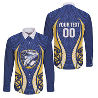 Bay of Plenty 2026 Rugby Custom Family Matching Off Shoulder Short Dress and Hawaiian Shirt NZ Maori Silver Fern LT14 Dad's Shirt - Long Sleeve Blue - Polynesian Pride