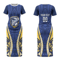 Bay of Plenty 2026 Rugby Custom Family Matching Short Sleeve Bodycon Dress and Hawaiian Shirt NZ Maori Silver Fern LT14 Mom's Dress Blue - Polynesian Pride