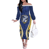 Bay of Plenty 2026 Rugby Custom Off The Shoulder Long Sleeve Dress NZ Maori Silver Fern LT14 Women Blue - Polynesian Pride