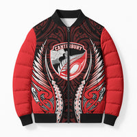 Canterbury 2026 Rugby Custom Bomber Puffer Jacket NZ Maori Silver Fern LT14 Unisex Red - Polynesian Pride