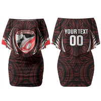 Canterbury 2026 Rugby Custom Couples Matching Off Shoulder Short Dress and Hawaiian Shirt NZ Maori Silver Fern LT14 - Polynesian Pride