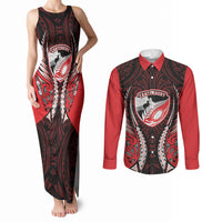Canterbury 2026 Rugby Custom Couples Matching Tank Maxi Dress and Long Sleeve Button Shirt NZ Maori Silver Fern LT14 Red - Polynesian Pride