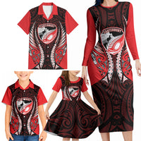 Canterbury 2026 Rugby Custom Family Matching Long Sleeve Bodycon Dress and Hawaiian Shirt NZ Maori Silver Fern LT14 - Polynesian Pride