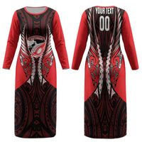 Canterbury 2026 Rugby Custom Family Matching Long Sleeve Bodycon Dress and Hawaiian Shirt NZ Maori Silver Fern LT14 Mom's Dress Red - Polynesian Pride