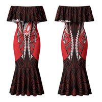 Canterbury 2026 Rugby Custom Family Matching Mermaid Dress and Hawaiian Shirt NZ Maori Silver Fern LT14 Mom's Dress Red - Polynesian Pride