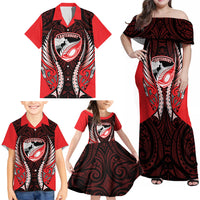 Canterbury 2026 Rugby Custom Family Matching Off Shoulder Maxi Dress and Hawaiian Shirt NZ Maori Silver Fern LT14 - Polynesian Pride
