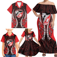 Canterbury 2026 Rugby Custom Family Matching Off Shoulder Maxi Dress and Hawaiian Shirt NZ Maori Silver Fern LT14 - Polynesian Pride