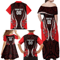 Canterbury 2026 Rugby Custom Family Matching Off Shoulder Maxi Dress and Hawaiian Shirt NZ Maori Silver Fern
