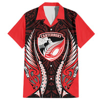 Canterbury 2026 Rugby Custom Family Matching Off Shoulder Maxi Dress and Hawaiian Shirt NZ Maori Silver Fern LT14 Dad's Shirt - Short Sleeve Red - Polynesian Pride