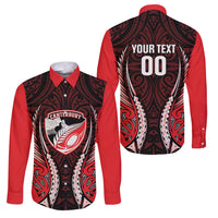 Canterbury 2026 Rugby Custom Family Matching Off Shoulder Maxi Dress and Hawaiian Shirt NZ Maori Silver Fern LT14 Dad's Shirt - Long Sleeve Red - Polynesian Pride