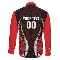 Canterbury 2026 Rugby Custom Family Matching Off Shoulder Short Dress and Hawaiian Shirt NZ Maori Silver Fern LT14 Son's Shirt Red - Polynesian Pride
