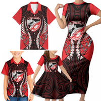 Canterbury 2026 Rugby Custom Family Matching Short Sleeve Bodycon Dress and Hawaiian Shirt NZ Maori Silver Fern LT14 - Polynesian Pride