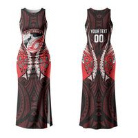 Canterbury 2026 Rugby Custom Family Matching Tank Maxi Dress and Hawaiian Shirt NZ Maori Silver Fern LT14 Mom's Dress Red - Polynesian Pride