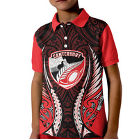 Canterbury 2026 Rugby Custom Kid Polo Shirt NZ Maori Silver Fern LT14 Kid Red - Polynesian Pride