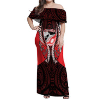 Canterbury 2026 Rugby Custom Off Shoulder Maxi Dress NZ Maori Silver Fern LT14 Women Red - Polynesian Pride