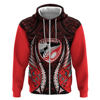Canterbury 2026 Rugby Custom Zip Hoodie NZ Maori Silver Fern LT14 Zip Hoodie Red - Polynesian Pride