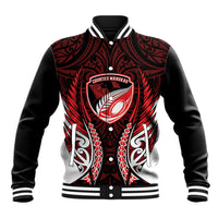 Counties Manukau 2026 Rugby Custom Baseball Jacket NZ Maori Silver Fern LT14 Unisex Red - Polynesian Pride