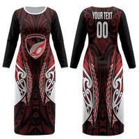 Counties Manukau 2026 Rugby Custom Family Matching Long Sleeve Bodycon Dress and Hawaiian Shirt NZ Maori Silver Fern LT14 Mom's Dress Red - Polynesian Pride