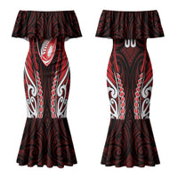 Counties Manukau 2026 Rugby Custom Family Matching Mermaid Dress and Hawaiian Shirt NZ Maori Silver Fern LT14 Mom's Dress Red - Polynesian Pride