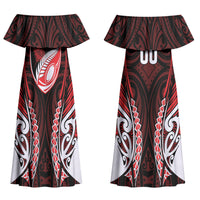 Counties Manukau 2026 Rugby Custom Family Matching Off Shoulder Maxi Dress and Hawaiian Shirt NZ Maori Silver Fern LT14 Mom's Dress Red - Polynesian Pride