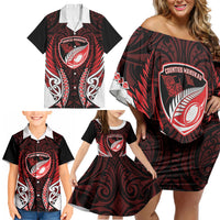 Counties Manukau 2026 Rugby Custom Family Matching Off Shoulder Short Dress and Hawaiian Shirt NZ Maori Silver Fern LT14 - Polynesian Pride